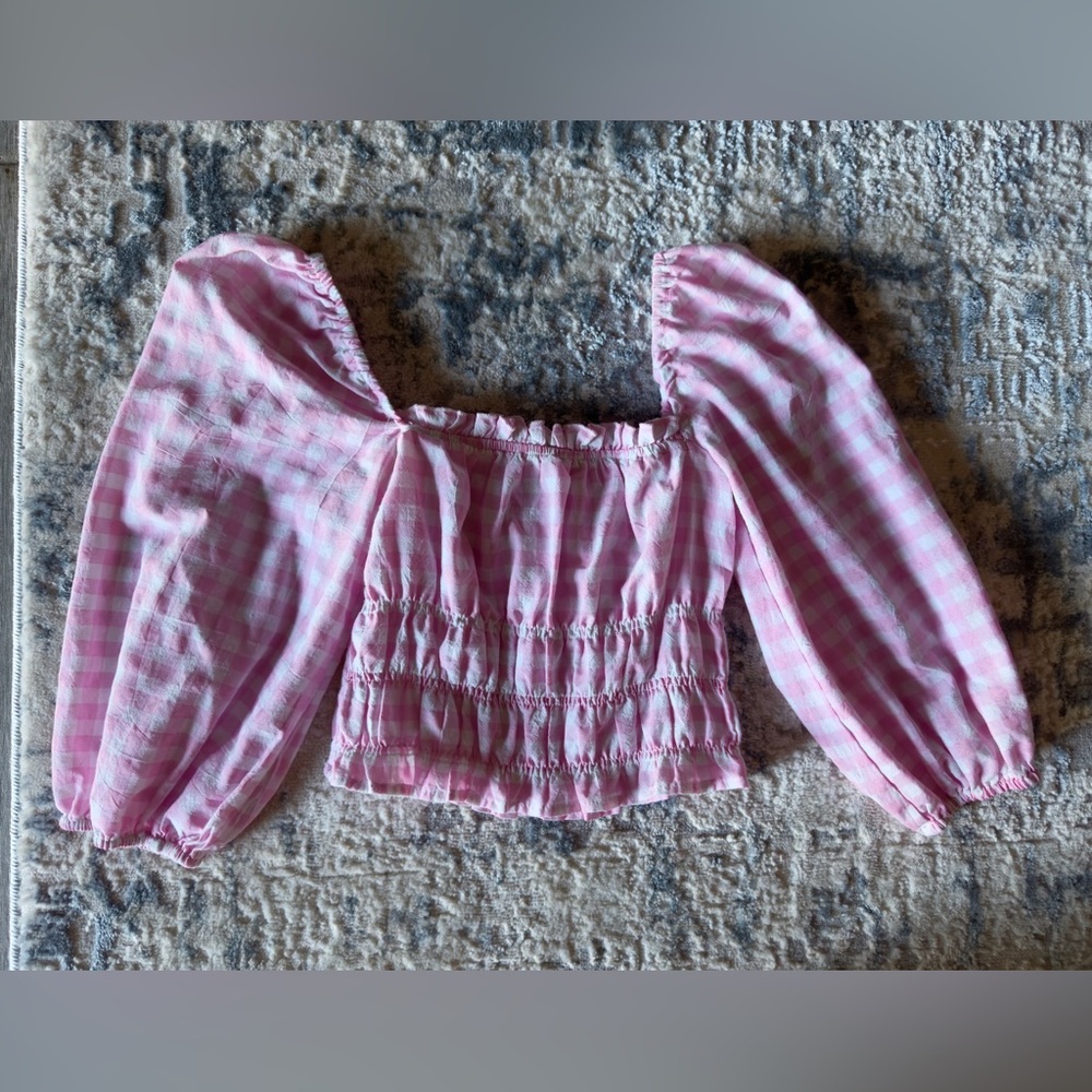 Pink Gingham Puff Sleeve Top